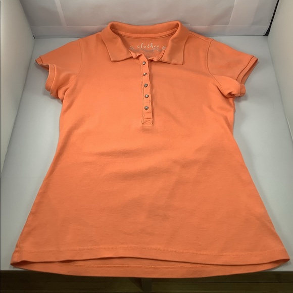 Clothes Womens Peach Button Down Fitted Stretch Tee S - Picture 3 of 8